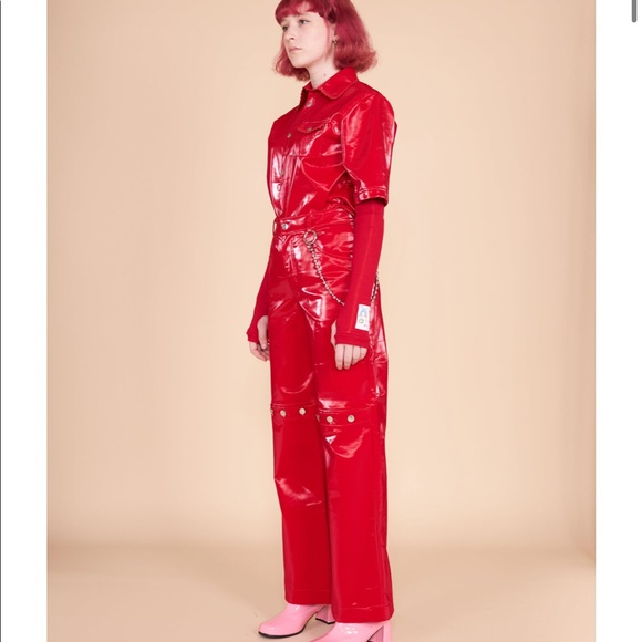 Somewhere Nowhere REBEL FAUX LEATHER BUTTON TROUSERS- M - Picture 7 of 12